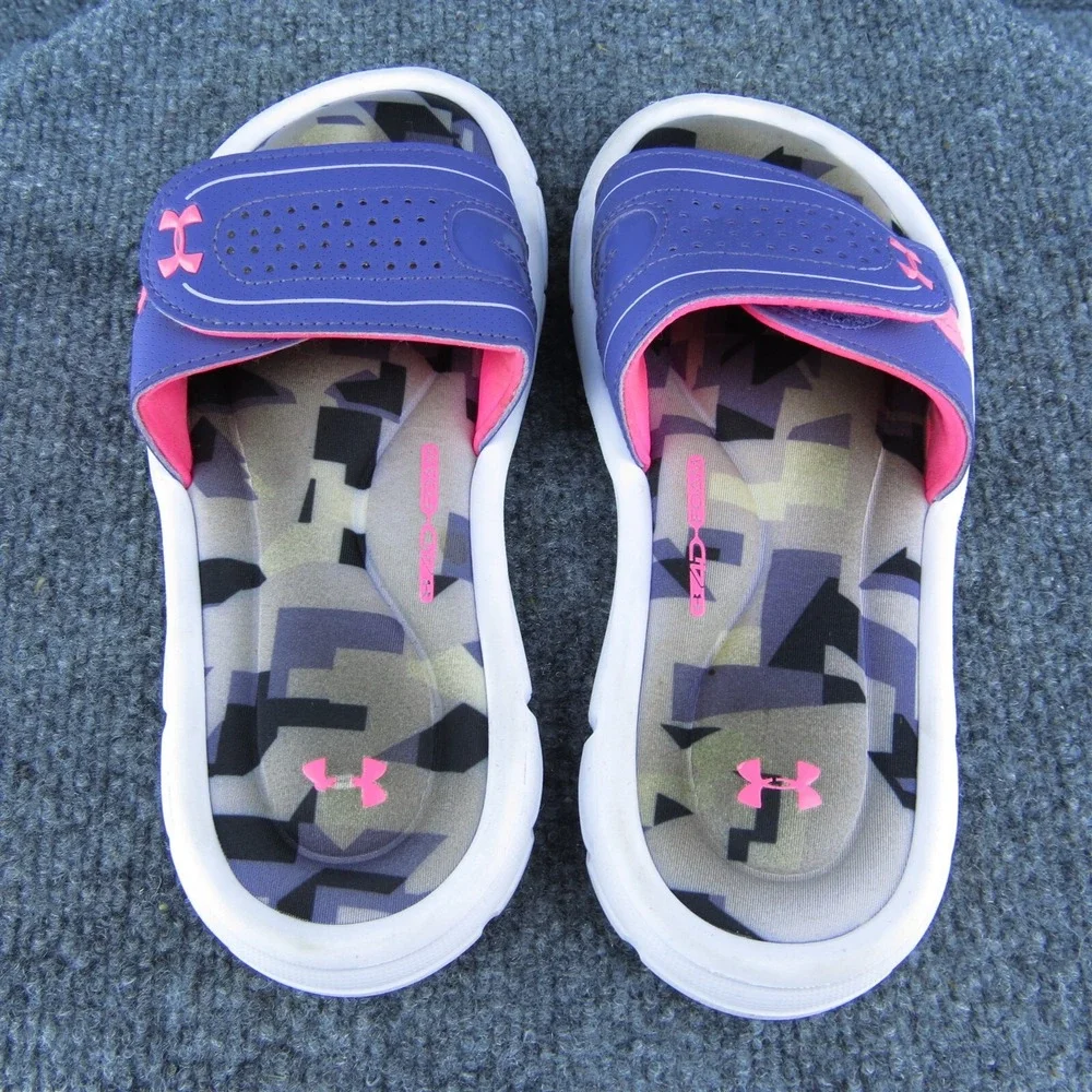 Under Armour‎ Youth Girls Slide Shoes Purple Synthetic Hook & Loop Size 2 Medium